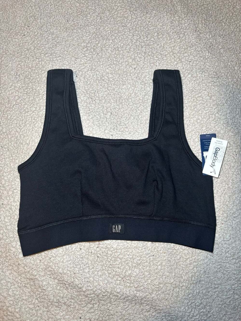 GapBody Logo Comfort Square-Neck Cotton Ribbed Bralette Small‎